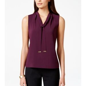 CALVIN KLEIN Plum Sleeveless Tie Neck Blouse Women's Size